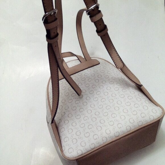 Guess Monogram Logo Mini Backpack Tan And Cream - Picture 12 of 17